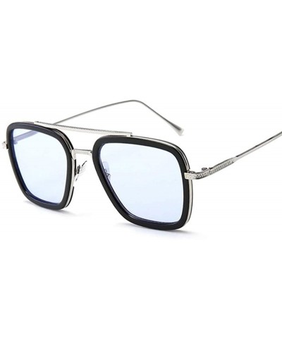 Square Fashion Flight Style Sunglasses Men Square Sunglasses Women - Silverblackblue - CX190SDIH0N $21.22