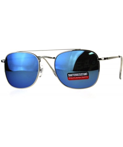 Rectangular Mens Luxury Mirror Lens Rectangular Pilots Metal Rim Sunglasses - Silver Blue - C218DCQYANY $14.98