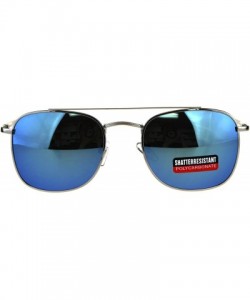 Rectangular Mens Luxury Mirror Lens Rectangular Pilots Metal Rim Sunglasses - Silver Blue - C218DCQYANY $14.98