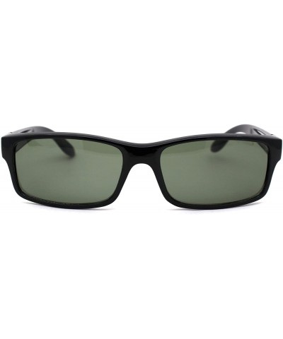 Rectangular Mens Green Tempered Glass Lens Classic Plastic Rectangualr Dad Shade - Shiny Black Green - CA18A6LQWQZ $11.27
