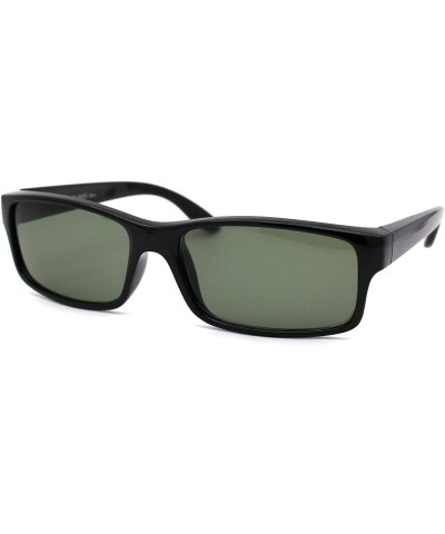 Rectangular Mens Green Tempered Glass Lens Classic Plastic Rectangualr Dad Shade - Shiny Black Green - CA18A6LQWQZ $11.27