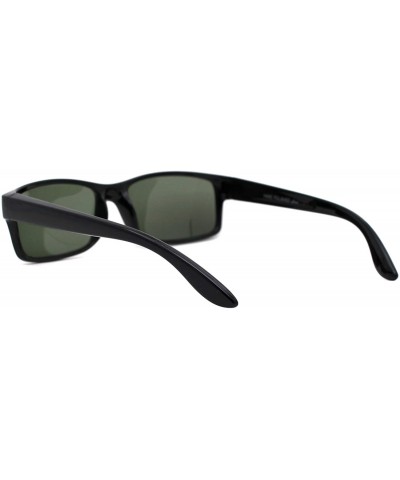 Rectangular Mens Green Tempered Glass Lens Classic Plastic Rectangualr Dad Shade - Shiny Black Green - CA18A6LQWQZ $11.27