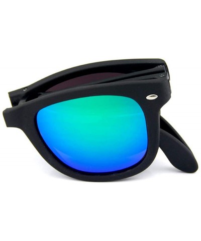 Square Foldable Sunglasses for Women Men's Rectangular Mirrored Lens Classic UV Dark Glasses - C718R7Z4IWK $8.06