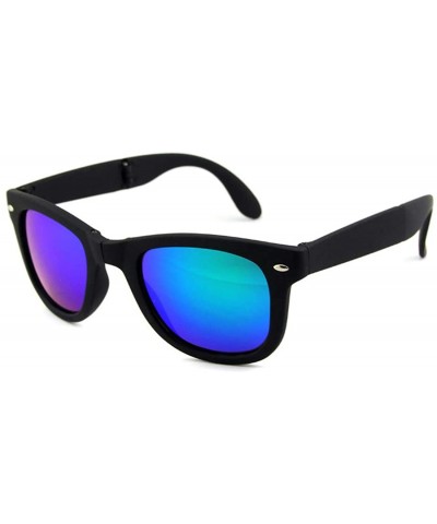 Square Foldable Sunglasses for Women Men's Rectangular Mirrored Lens Classic UV Dark Glasses - C718R7Z4IWK $8.06