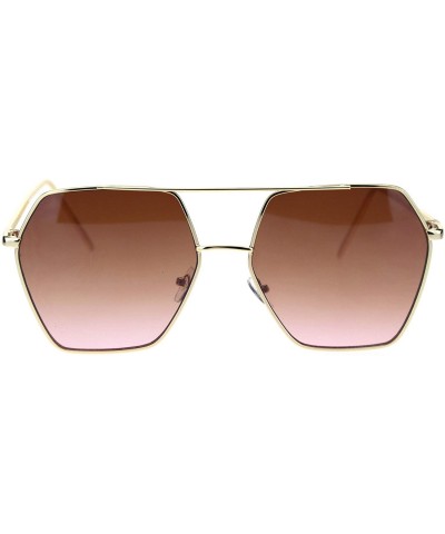 Square Womens Octagonal Hippie Pimp Lens Metal Rim Mob Sunglasses - Gold Brown Pink - CP18RS2COG6 $23.92
