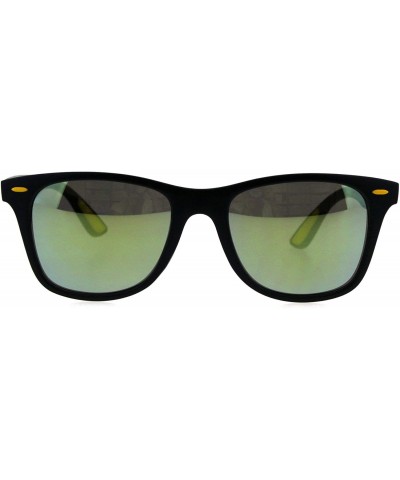 Rectangular Retro Reflective Color Mirror Lens Black Horn Rim Hipster Sunglasses - Yellow Green Mirror - CG18H4LRAK4 $9.58