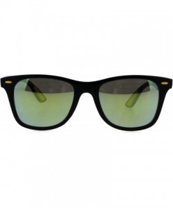 Rectangular Retro Reflective Color Mirror Lens Black Horn Rim Hipster Sunglasses - Yellow Green Mirror - CG18H4LRAK4 $9.58