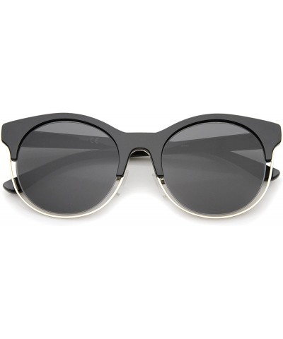 Cat Eye Modern Half Frame Metal Trim Round Cat Eye Sunglasses 53mm - Shiny Black-gold / Smoke - CE12KUKMWAV $13.22