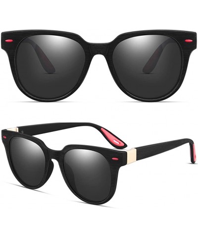Square Polarized Sunglasses for Men/Women 100% UV400 Protection Vintage Square Frame - Scrub Black-black Red Parts - CF194RAA...