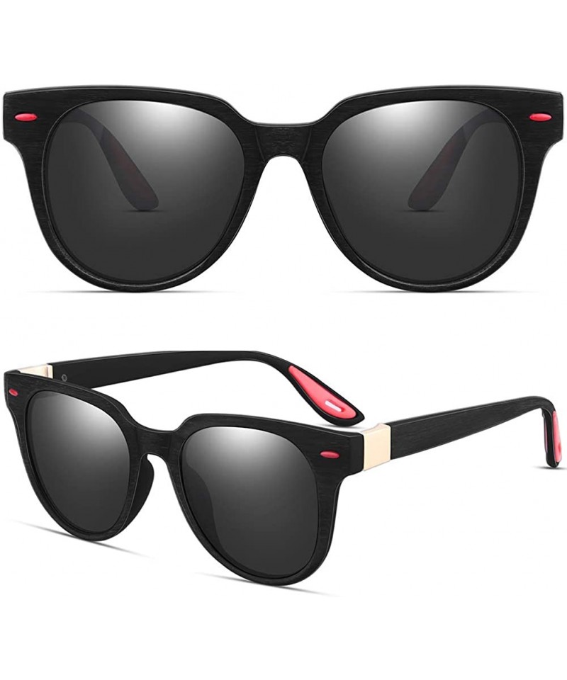 Square Polarized Sunglasses for Men/Women 100% UV400 Protection Vintage Square Frame - Scrub Black-black Red Parts - CF194RAA...