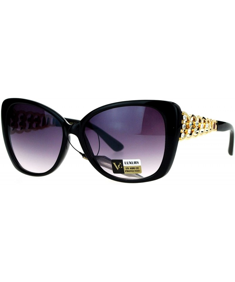 Butterfly Womens Metal Chain Arm Large Rhinestone Butterfly Sunglasses - Black Gold - CI125T48A8L $11.26
