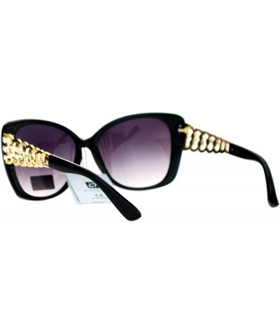 Butterfly Womens Metal Chain Arm Large Rhinestone Butterfly Sunglasses - Black Gold - CI125T48A8L $11.26