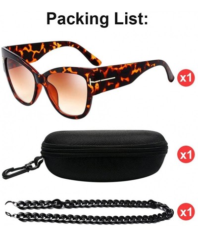 Oversized Oversized Frame Lady Travel Beach Sun Protect Sunglasses with Lanyard Chain - Black&red - CG18CYT9WZ0 $18.80
