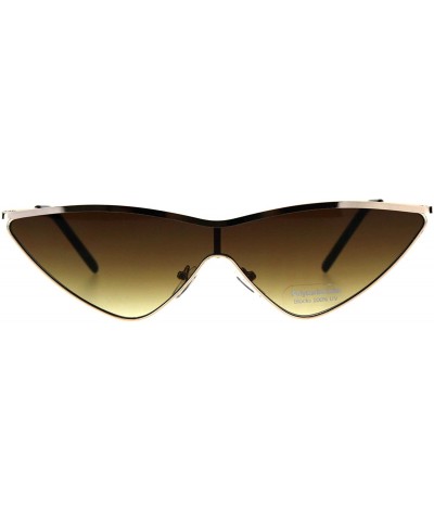 Oversized Womens Goth Shield Narrow Cat Eye Metal Rim Flat Top Sunglasses - Gold Brown - CX18D5SDYD2 $10.89