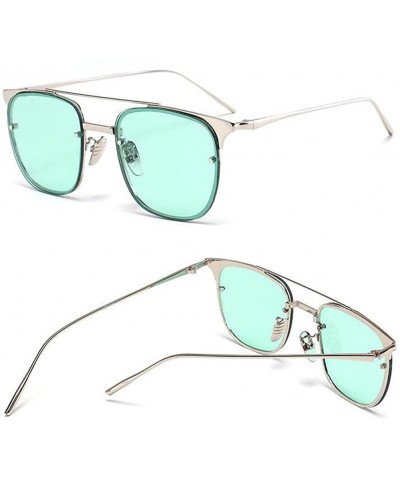 Square Summer Men Women Metal Frame Square Mirror Sunglasses Beach Unisex Eyewear UV400 - Green - CV12KCV9R3J $9.45