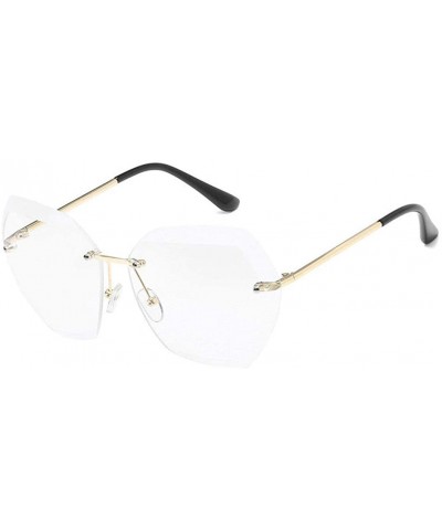 Wayfarer Sunglasses Women Rimless Diamond Cutting Lens Brand Designer Ocean Shades Vintage Sun Glasses Uv400 - Gold White - C...