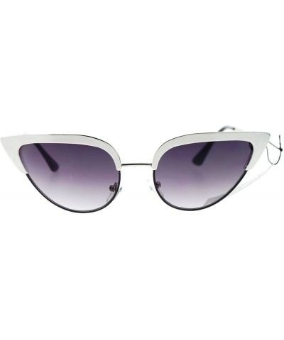 Cat Eye Womens Full Metal Half Rim 2 Tone Cat Eye Sunglasses - Silver Black - CZ11XOLXE1L $8.67