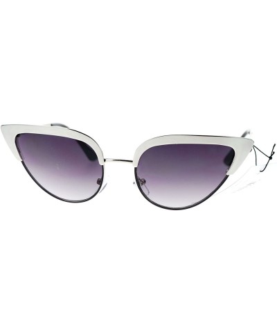 Cat Eye Womens Full Metal Half Rim 2 Tone Cat Eye Sunglasses - Silver Black - CZ11XOLXE1L $8.67