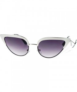 Cat Eye Womens Full Metal Half Rim 2 Tone Cat Eye Sunglasses - Silver Black - CZ11XOLXE1L $8.67