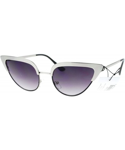 Cat Eye Womens Full Metal Half Rim 2 Tone Cat Eye Sunglasses - Silver Black - CZ11XOLXE1L $8.67