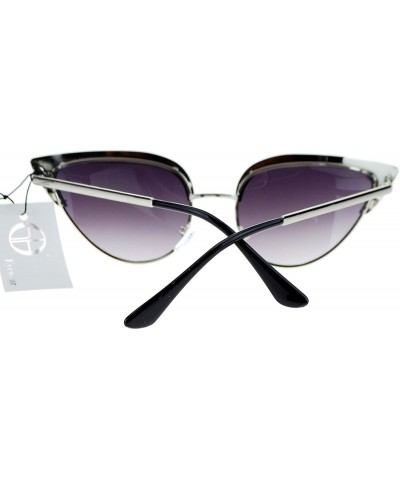 Cat Eye Womens Full Metal Half Rim 2 Tone Cat Eye Sunglasses - Silver Black - CZ11XOLXE1L $8.67