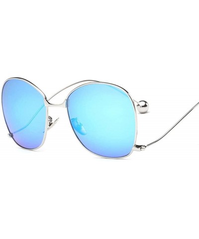 Aviator Oversized Sunglasses Women Personality Steel Ball Metal Mirror Sun Glasses 6 - 7 - C518YR3W53Y $10.69