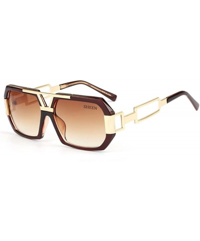 Rectangular Oversized Men Square Sunglasses Fashion Vintage Pilot Sunglasses Retro Glasses Metal - 2 - CL19548O7UA $15.44