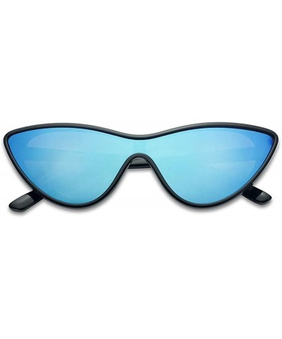 Goggle Full Futuristic Mono Lens Cat Eye Shield One Piece Colorful Mirror Goggle Sun Glasses - Black Frame - Blue Mirror - C8...