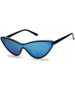 Goggle Full Futuristic Mono Lens Cat Eye Shield One Piece Colorful Mirror Goggle Sun Glasses - Black Frame - Blue Mirror - C8...