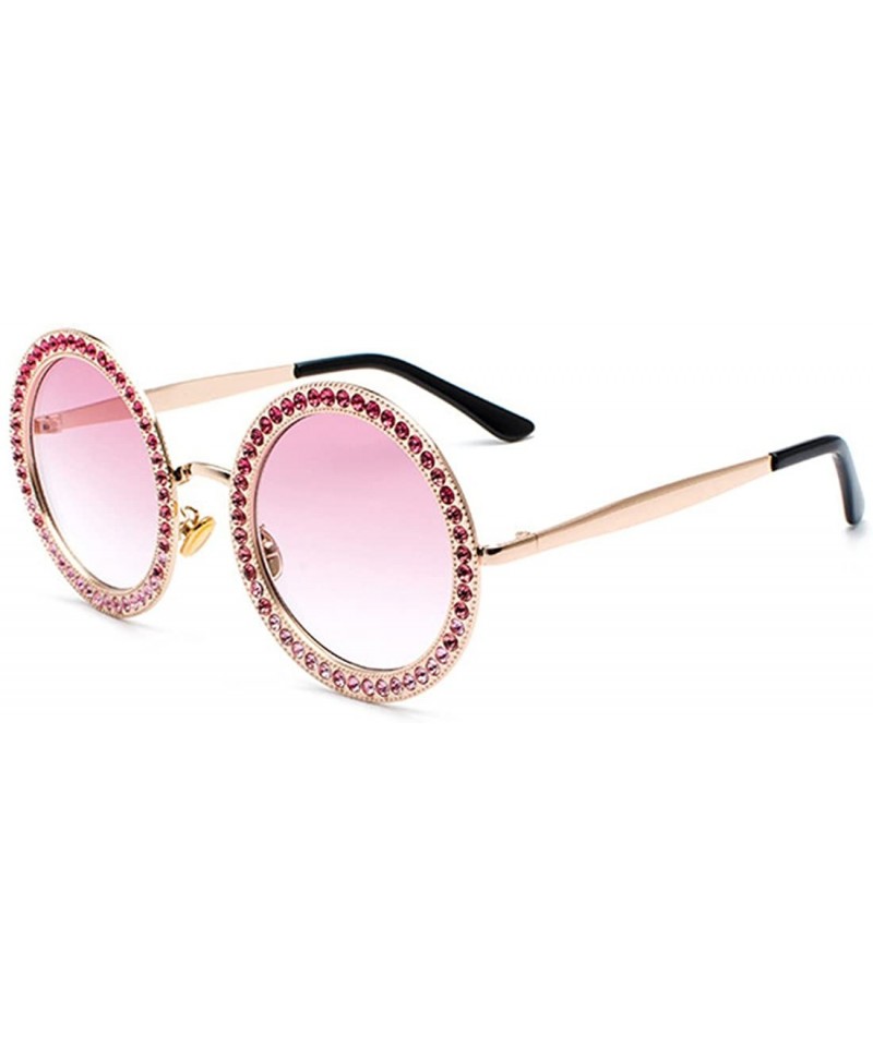 Semi-rimless Women Round Rhinestone Sunglasses Metal Frame Polycarbonate lens - Gold Pink - C818EO4DI7A $14.62