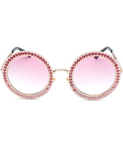 Semi-rimless Women Round Rhinestone Sunglasses Metal Frame Polycarbonate lens - Gold Pink - C818EO4DI7A $14.62