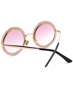 Semi-rimless Women Round Rhinestone Sunglasses Metal Frame Polycarbonate lens - Gold Pink - C818EO4DI7A $14.62