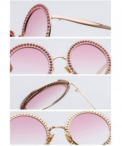 Semi-rimless Women Round Rhinestone Sunglasses Metal Frame Polycarbonate lens - Gold Pink - C818EO4DI7A $14.62