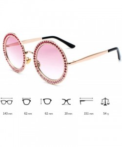 Semi-rimless Women Round Rhinestone Sunglasses Metal Frame Polycarbonate lens - Gold Pink - C818EO4DI7A $14.62