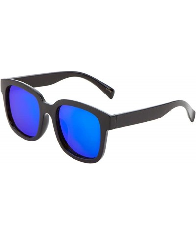 Square Classic Black Sunglasses Mirrored Flat Lens Mens Womens Trending Fashion - Blue - C717XQ2O2SQ $9.23