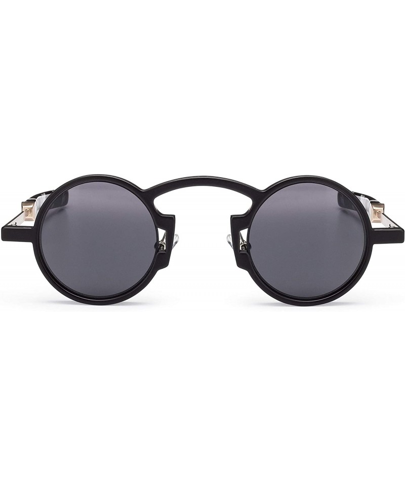 Round Euph Sunglasses Design All Gender Modern Circle TR90 Frames with Acetate Temple Tips - Euph Blk/Blk - CI197N0KEEC $44.13