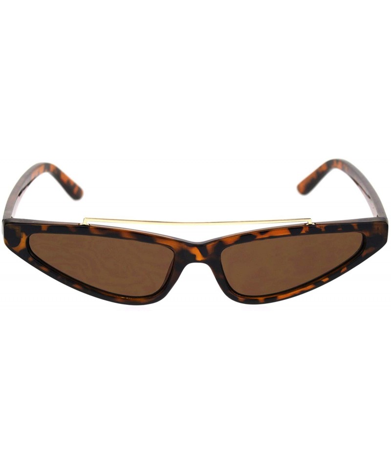 Rectangular Womens Narrow Triangular Flat Top Metal Bridge Plastic Cateye Sunglasses - Tortoise Brown - C618R4ZWUZZ $7.74