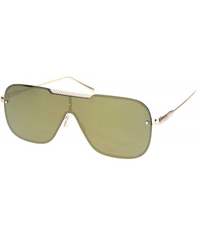 Shield Mens Retro Mobster Shield Racer Futuristic Metal Rim Sunglasses - Gold Green Mirror - CI18O9MXQI9 $10.72