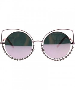 Cat Eye Womens Rhinestone Sparkling Round Circle Lens Double Rim Cat Eye Sunglasses - All Pink Mirror - CE18GHSITIS $12.43