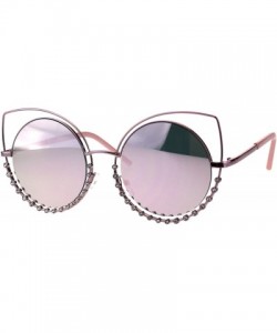 Cat Eye Womens Rhinestone Sparkling Round Circle Lens Double Rim Cat Eye Sunglasses - All Pink Mirror - CE18GHSITIS $12.43