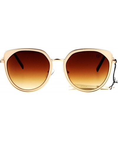 Round Designer Fashion Sunglasses Womens Metal Retro Half Round Frame UV 400 - Gold (Brown) - CR185NER279 $10.33
