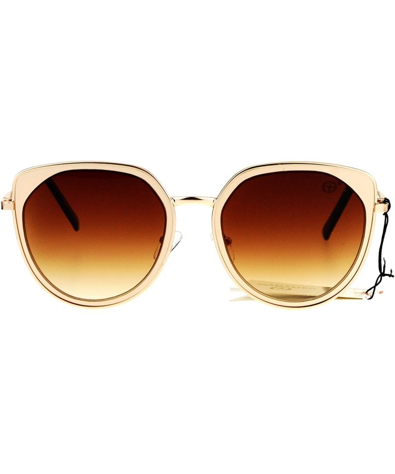 Round Designer Fashion Sunglasses Womens Metal Retro Half Round Frame UV 400 - Gold (Brown) - CR185NER279 $10.33