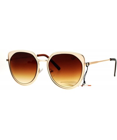 Round Designer Fashion Sunglasses Womens Metal Retro Half Round Frame UV 400 - Gold (Brown) - CR185NER279 $10.33