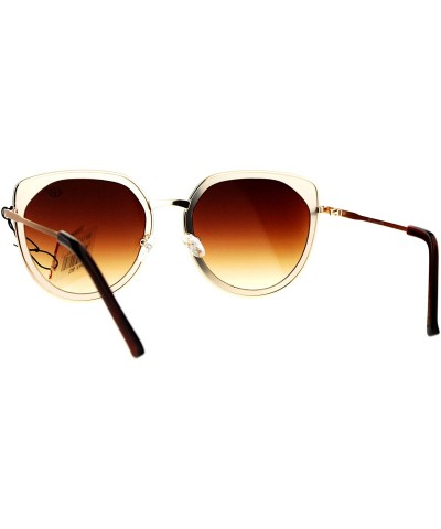 Round Designer Fashion Sunglasses Womens Metal Retro Half Round Frame UV 400 - Gold (Brown) - CR185NER279 $10.33