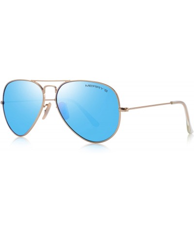 Aviator Classic Men Polarized sunglass Pilot Sunglasses for Women 58mm S8025 - Gold&blue - CF18DMM67YQ $23.25