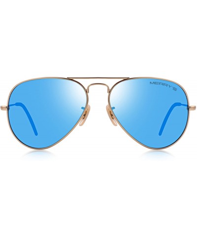 Aviator Classic Men Polarized sunglass Pilot Sunglasses for Women 58mm S8025 - Gold&blue - CF18DMM67YQ $12.54
