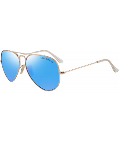 Aviator Classic Men Polarized sunglass Pilot Sunglasses for Women 58mm S8025 - Gold&blue - CF18DMM67YQ $12.54