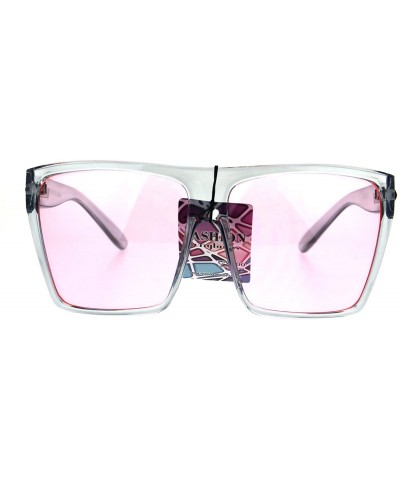 Rectangular Pop Color Lens Oversize Flat Top Plastic Diva Fashion Sunglasses - Pink - CA1869Z35QU $13.15