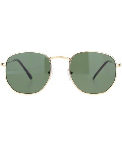 Square Classic Mens 90s Retro Metal Rim Rectangular Dad Sunglasses - Gold Green - CM18NH9WH2O $12.64