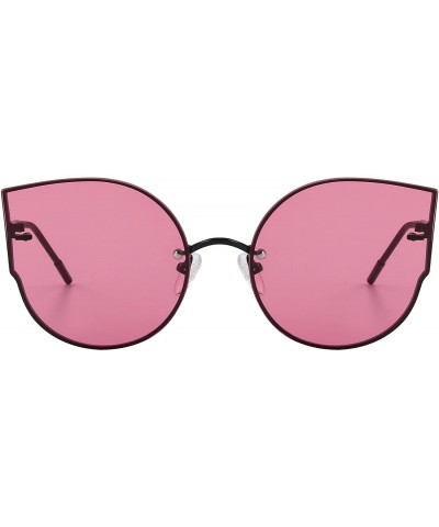 Cat Eye Women Classic Cat Eye Sunglasses Rimless Metal Frame Sun Glasses S8099 - Rose Red - CS186D5X09S $25.94